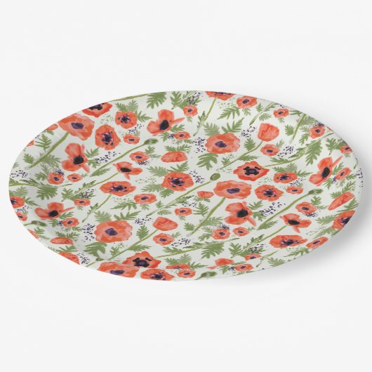 Poppies Oranje Waterverf Floral Pattern Papieren Bordje (Gekanteld)