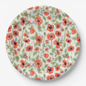 Poppies Oranje Waterverf Floral Pattern Papieren Bordje (Voorkant)