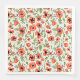 Poppies Oranje Waterverf Floral Pattern Servet