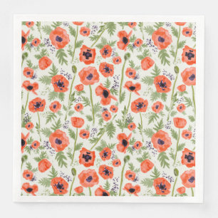 Poppies Oranje Waterverf Floral Pattern Servet