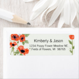 Poppies Oranje Waterverf Patroon Etiket