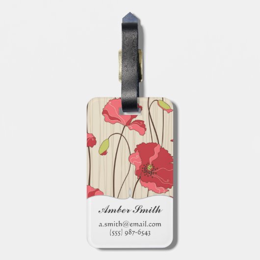Poppies Patroon Retro Bagagelabel (Achterkant verticaal)