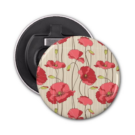 Poppies Patroon Retro Button Flesopener (Voorkant)