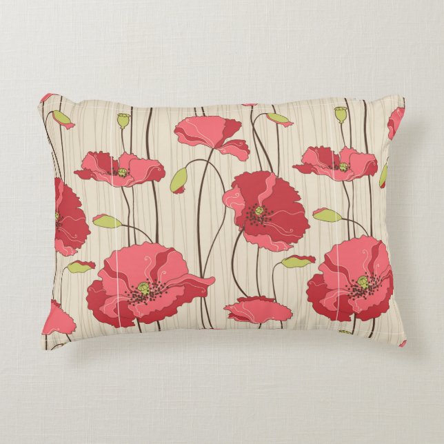 Poppies Patroon Retro Decoratief Kussen (Voorkant)