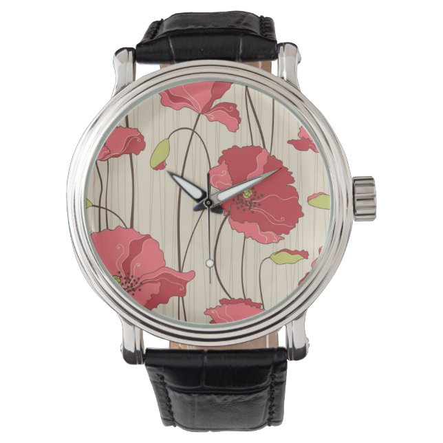 Poppies Patroon Retro Horloge (Voorkant)