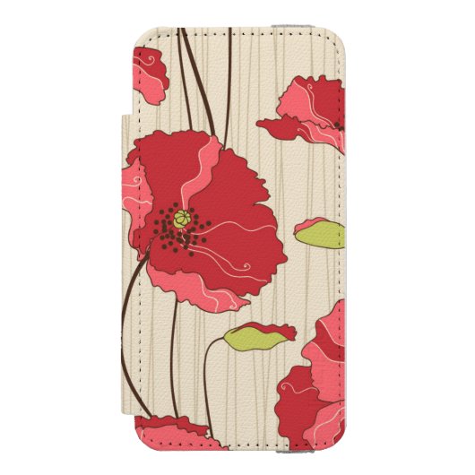 Poppies Patroon Retro Incipio iPhone Portemonnee Hoesje (Voorkant Agenda)