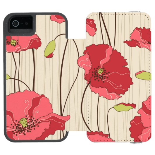 Poppies Patroon Retro Incipio iPhone Portemonnee Hoesje (Agenda Open)