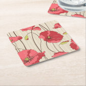 Poppies Patroon Retro Kartonnen Onderzetters (Schuin)