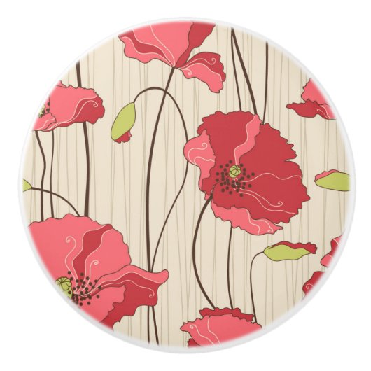 Poppies Patroon Retro Keramische Knop (Voorkant)