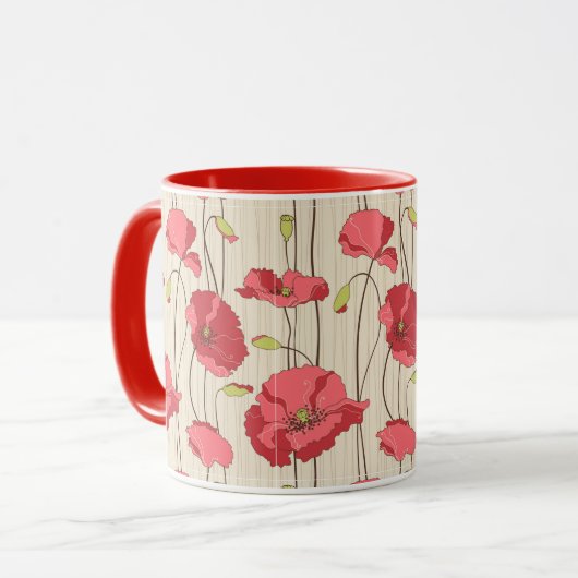 Poppies Patroon Retro Mok (Voorkant links)