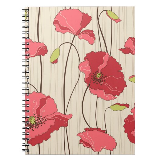 Poppies Patroon Retro Notitieboek (Voorkant)
