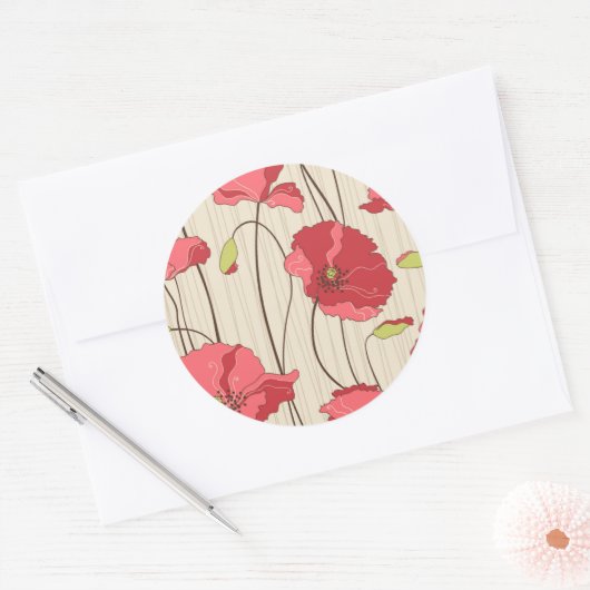 Poppies Patroon Retro Ronde Sticker (Envelop)