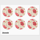 Poppies Patroon Retro Ronde Sticker (Vel)
