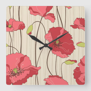 Poppies Patroon Retro Vierkante Klok