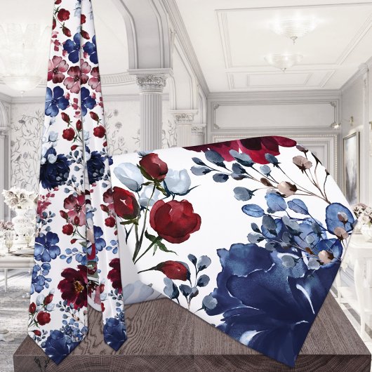 Poppies & Peonies Red White & Blue Weddenschap Stropdas