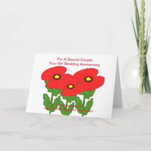 Poppies Personalized 9th Wedding Jubileum Kaart (Voorkant)