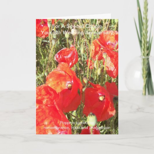 Poppies Personalized 9th Wedding Jubileum Kaart (Voorkant)