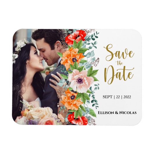 Poppies Photo Wedding Save the Date Magnet Magneet (Horizontaal)