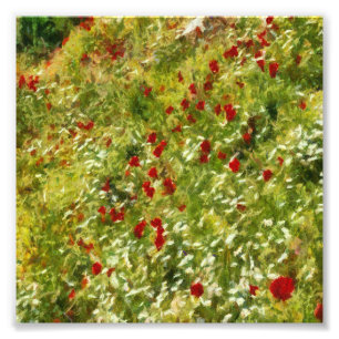 Poppies Pointillisme Style Abstracte kunst Foto Afdruk