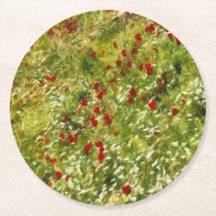 Poppies Pointillisme Style Abstracte kunst Ronde Kartonnen Onderzetter