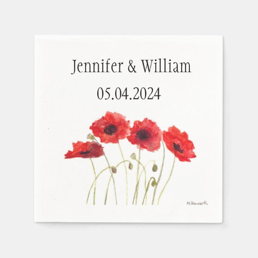 Poppies Poppy flower waterverf Red Rustic Wedding Servet (Voorkant)