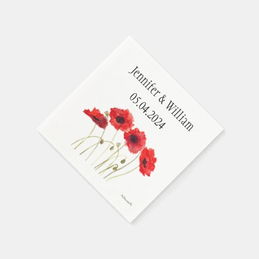Poppies Poppy flower waterverf Red Rustic Wedding Servet (Hoek)