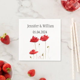 Poppies Poppy flower waterverf Red Rustic Wedding Servet