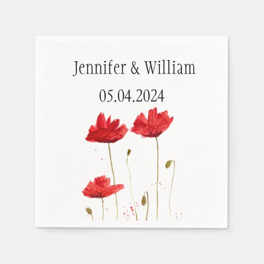Poppies Poppy flower waterverf Red Rustic Wedding Servet (Voorkant)