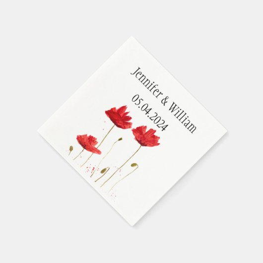 Poppies Poppy flower waterverf Red Rustic Wedding Servet (Hoek)