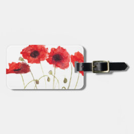 Poppies Red Flowers Waterverf Wildbloemen Rustisch Bagagelabel
