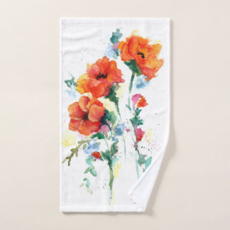 Poppies Red Three Cheerful Long Stemmed Waterverf Handdoek