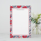 Poppies Red White en Blue Pattern Briefpapier (Staand voorkant)