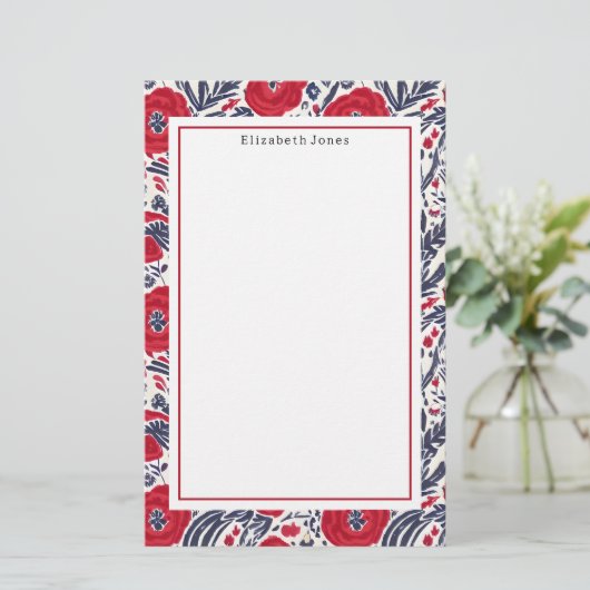 Poppies Red White en Blue Pattern Briefpapier (Staand voorkant)