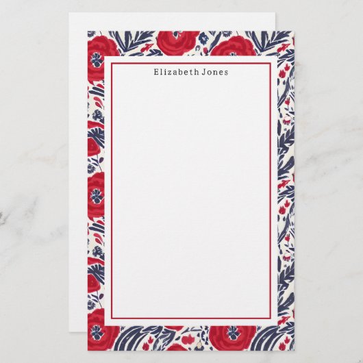 Poppies Red White en Blue Pattern Briefpapier (Voorkant / Achterkant)