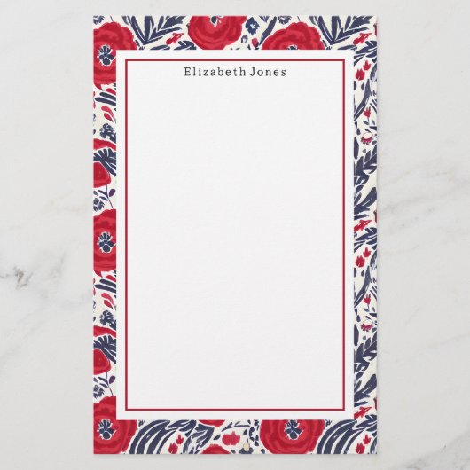 Poppies Red White en Blue Pattern Briefpapier (Voorkant)