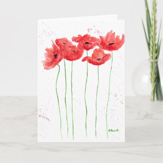 Poppies rode bloemen waterverf natuur papaver kaart (Voorkant)