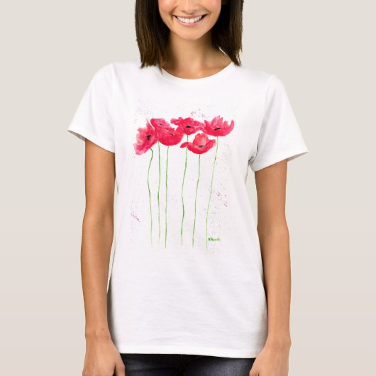Poppies rode papaver waterverf chic T-Shirt (Voorkant)