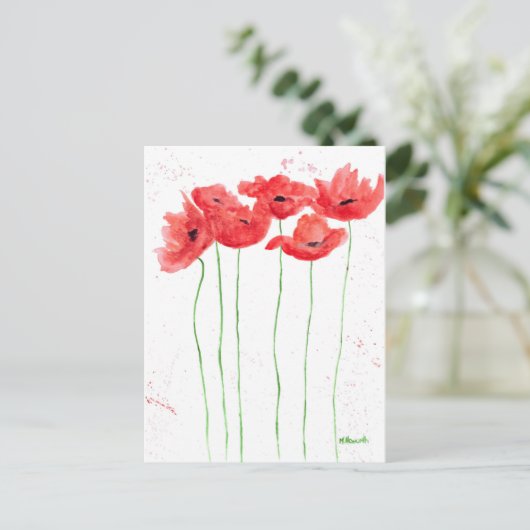 Poppies rood bloemennatuur waterverf rustieke papa briefkaart (Staand voorkant)