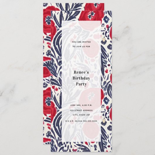 Poppies Rood Wit & Blauw Generic Party Kaart (Voorkant / Achterkant)