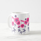 Poppies roze en grijs grafische kunst florale mok (Voorkant links)