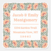  Poppies Square Floral retour adreslabel Vierkante Sticker (Voorkant)