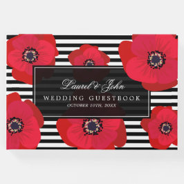 Poppies & Stripes - Zwart & Rood Huwelijk Gastenboek