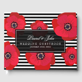 Poppies & Stripes - Zwart & Rood Huwelijk Gastenboek