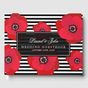 Poppies & Stripes - Zwart & Rood Huwelijk Gastenboek
