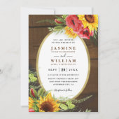 Poppies Sunflowers Rustic Elegant QR Code Wedding Kaart (Voorkant)