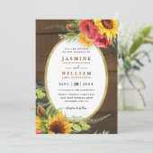 Poppies Sunflowers Rustic Elegant QR Code Wedding Kaart (Staand voorkant)
