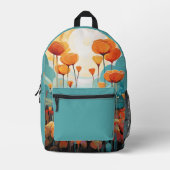 Poppies sunrise blue custom name bedrukte rugzak (Voorkant)