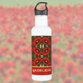 Poppies Vintage Gold Red Art Nouveau Waterfles