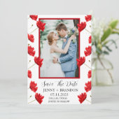 Poppies Waterverf Elegant Rood Bloemen Foto Save The Date (Staand voorkant)