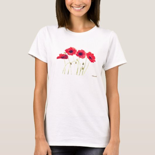 Poppies Waterverf Floral  Red Poppy T-shirt (Voorkant)
